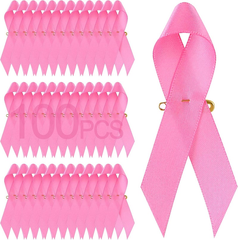 Alphatool 100 Pcs Breast Cancer Awareness Pink Ribbon Pins - Breast Cancer Gifts for Woman Breast Cancer Awareness Accessories for Public Event Charity Survivor Campaign Party Favors - Image 1